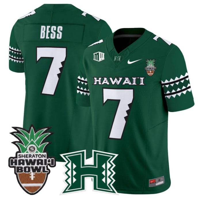 Davone Bess Jersey #7 Hawai'i Rainbow 2025 Hawai'i Bowl Stitched - Image 3