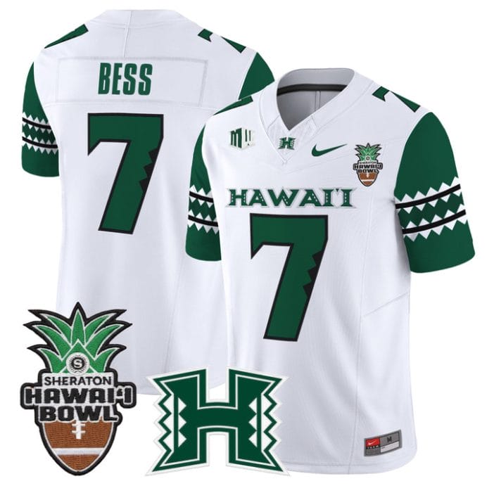 Davone Bess Jersey #7 Hawai'i Rainbow 2025 Hawai'i Bowl Stitched - Image 4