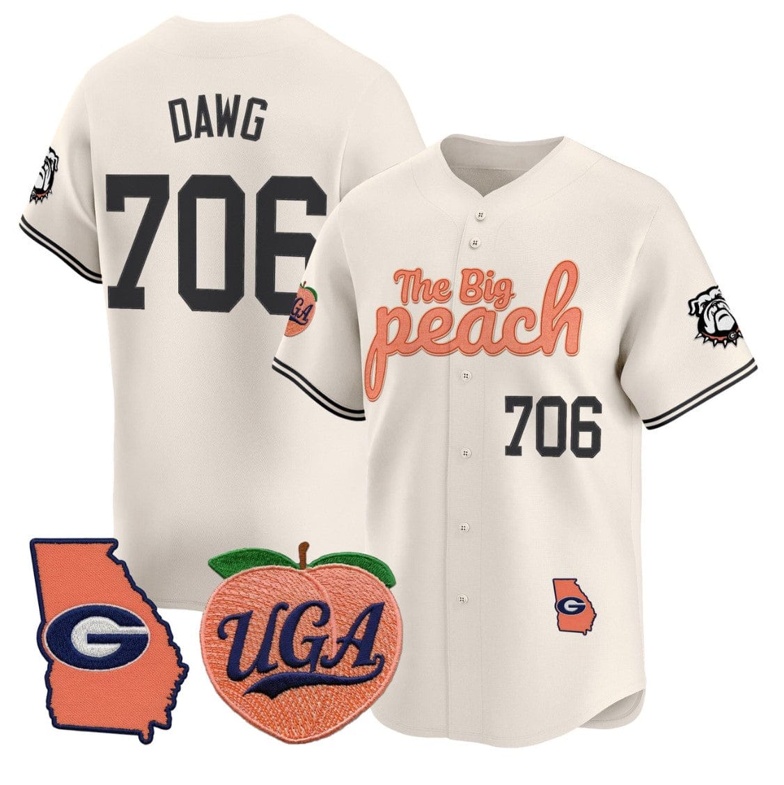 Alternative view of Dawg Jersey #706 Georgia Bulldogs The Big Peach Baseball Stitched