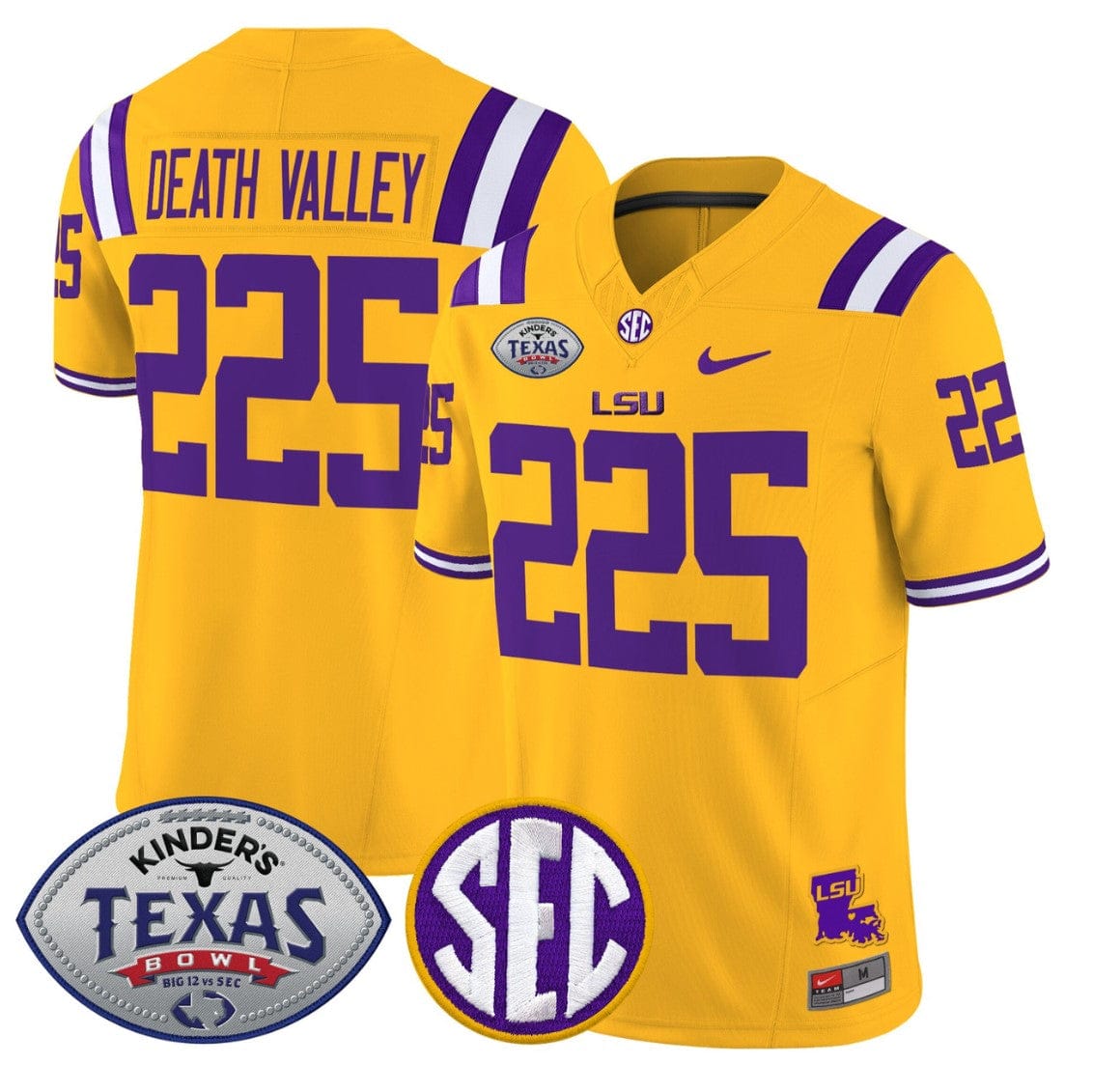 Alternative view of Death Valley Jersey #225 LSU Tigers 2025 Texas Bowl Vapor Stitched