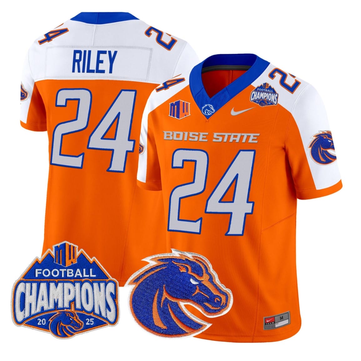Alternative view of Dylan Riley Jersey #24 Boise State Broncos 2025 Mountain West Champions