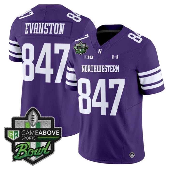 Alternative view of Evanston Jersey #847 Northwestern Wildcats 2025 GameAbove Sports Bowl