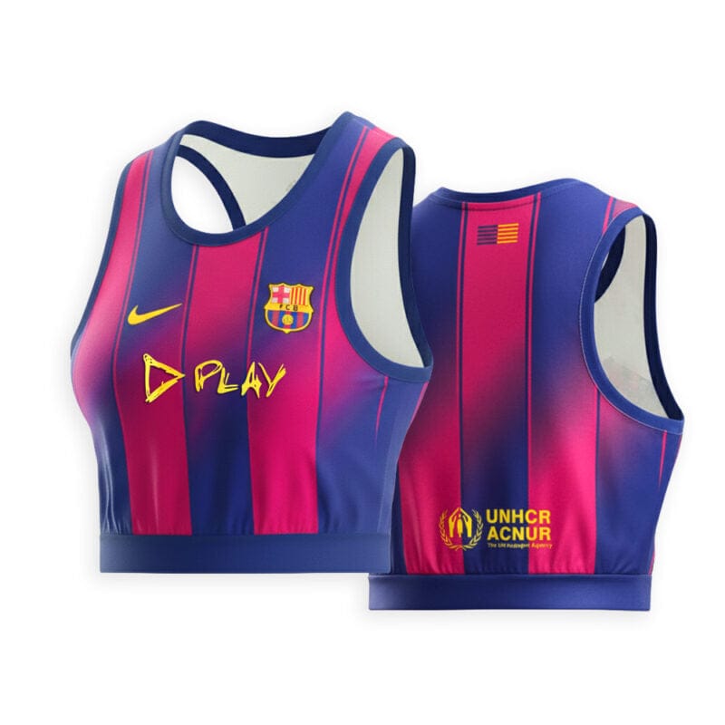 FC Barcelona x ED SHEERAN 2025-26 Crop Jersey Classic Fan Essential Women’s Soccer Top – Scarlet