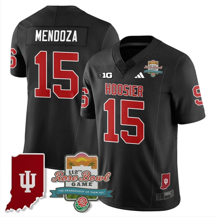 Alternative view of Fernando Mendoza Jersey #15 Indiana Hoosiers Rose Bowl 112th Patch Stitched