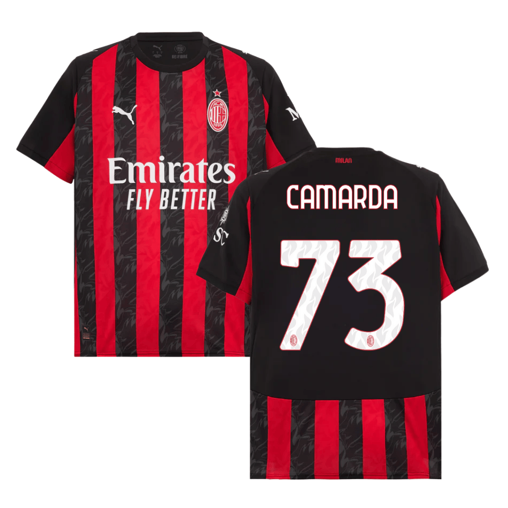 Francesco Camarda 73 AC Milan 2025-26 Home Match Jersey – Black Red