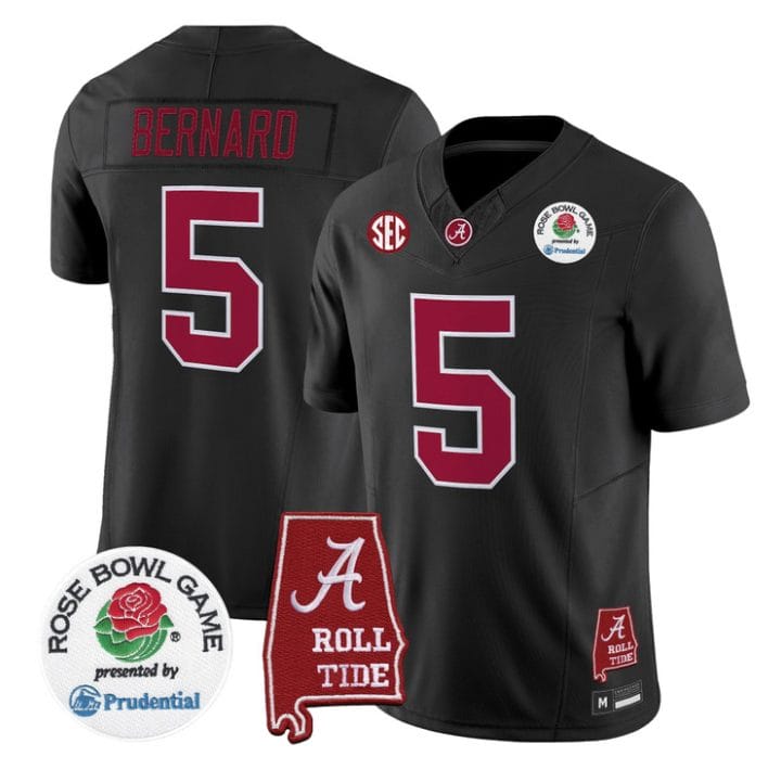 Alternative view of Germie Bernard Jersey #5 Alabama Crimson Tide 2026 Rose Bowl Patch Stitched