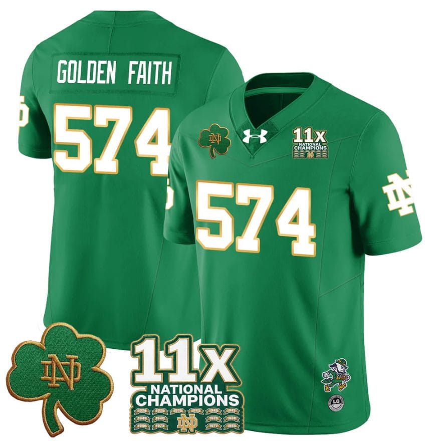 Alternative view of Golden Faith Jersey #574 Notre Dame 11x-Time National Champions Stitched