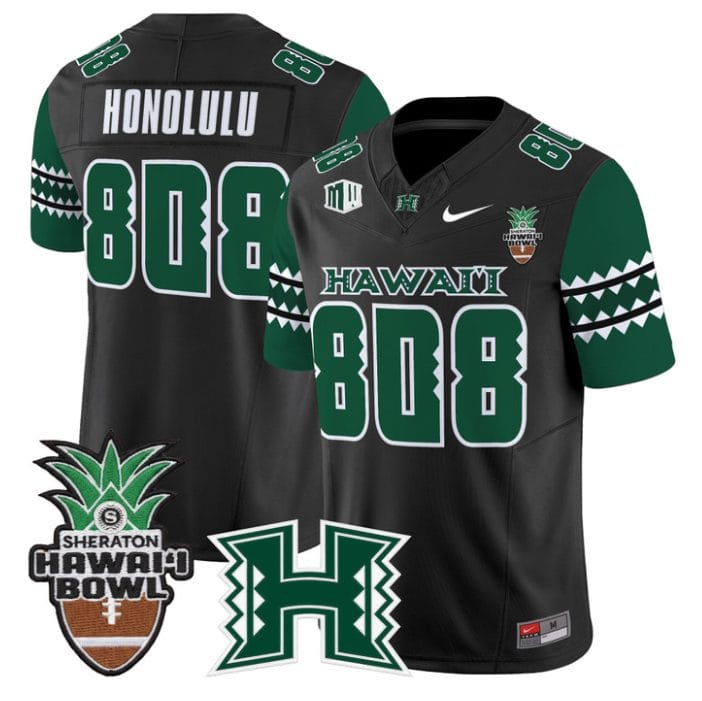 Alternative view of Honolulu Jersey #808 Hawai'i Rainbow Warriors 2025 Hawai'i Bowl Stitched
