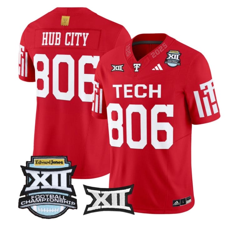 Alternative view of Hub City Jersey #806 Texas Tech Red Raiders 2025 Big 12 Championship
