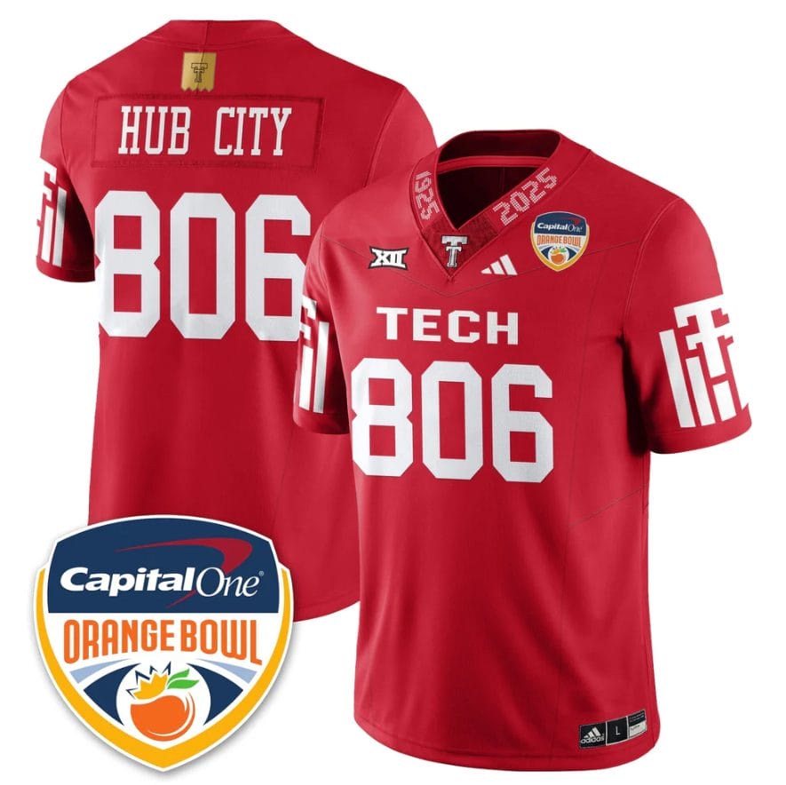 Alternative view of Hub City Jersey #806 Texas Tech Red Raiders Orange Bowl Stitched