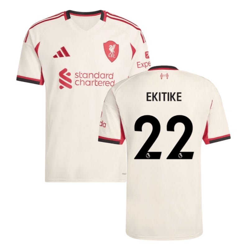 Hugo Ekitike #22 Liverpool 2025-26 Away Match Jersey – Cream