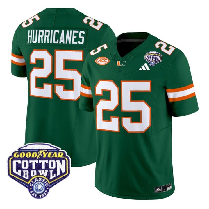 Alternative view of Hurricanes Jersey #25 Miami Hurricanes 2025 Cotton Bowl Patch Stitched
