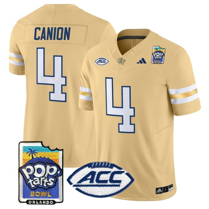 Alternative view of Isiah Canion Jersey #4 Georgia Tech Jackets Pop-Tarts Bowl Stitched Gold