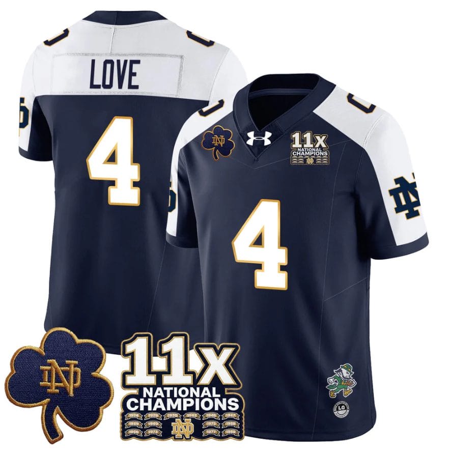 Jeremiyah Love Jersey #4 Notre Dame 11x-Time National Champions Stitched - Image 3