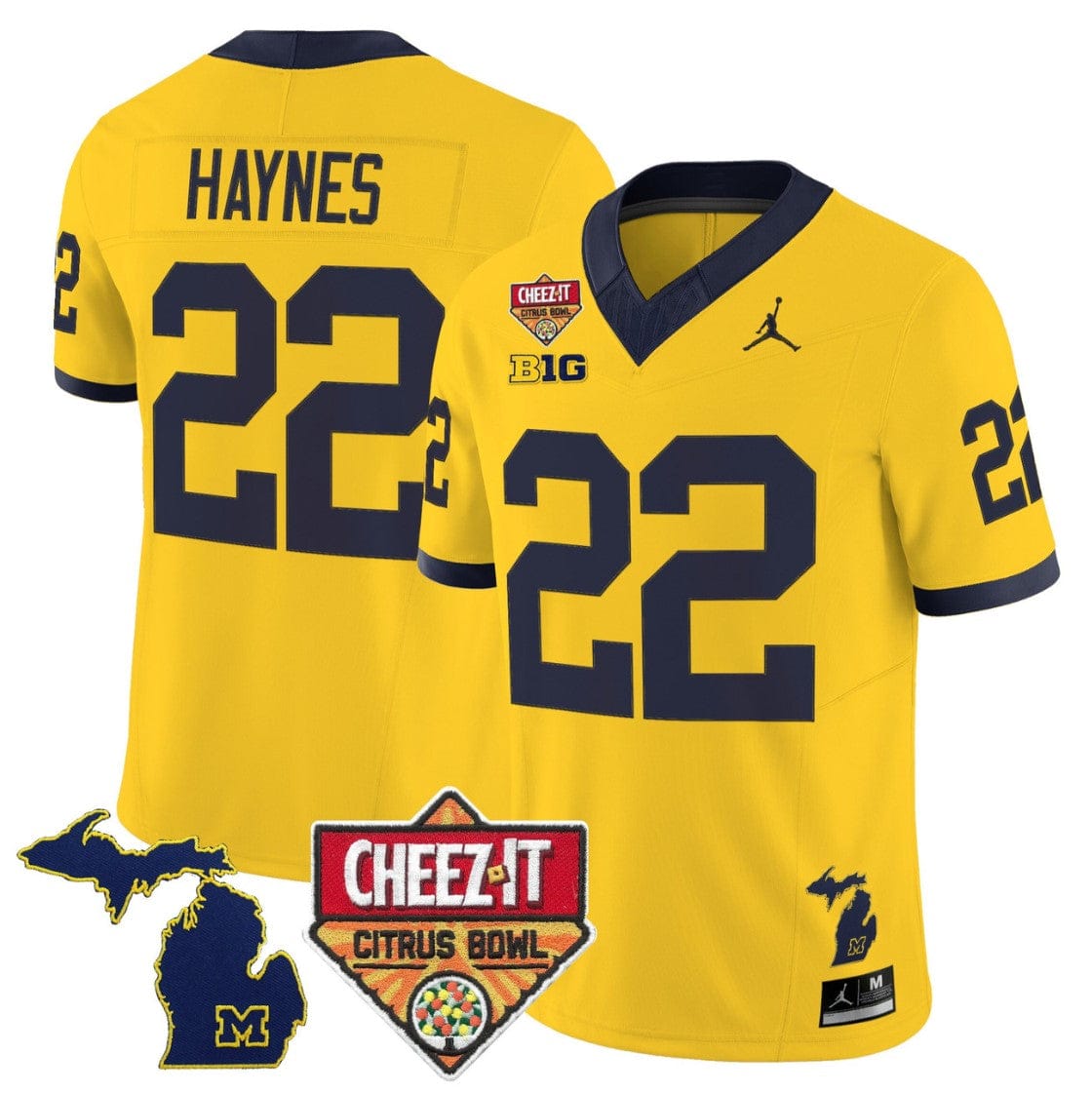 Alternative view of Justice Haynes Jersey #22 Michigan Wolverines 2025 Cheez-It Citrus Bowl
