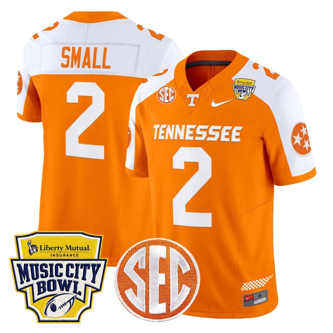 Alternative view of Jabari Small Jersey #2 Tennessee Vols 2025 Music City Bowl Stitched
