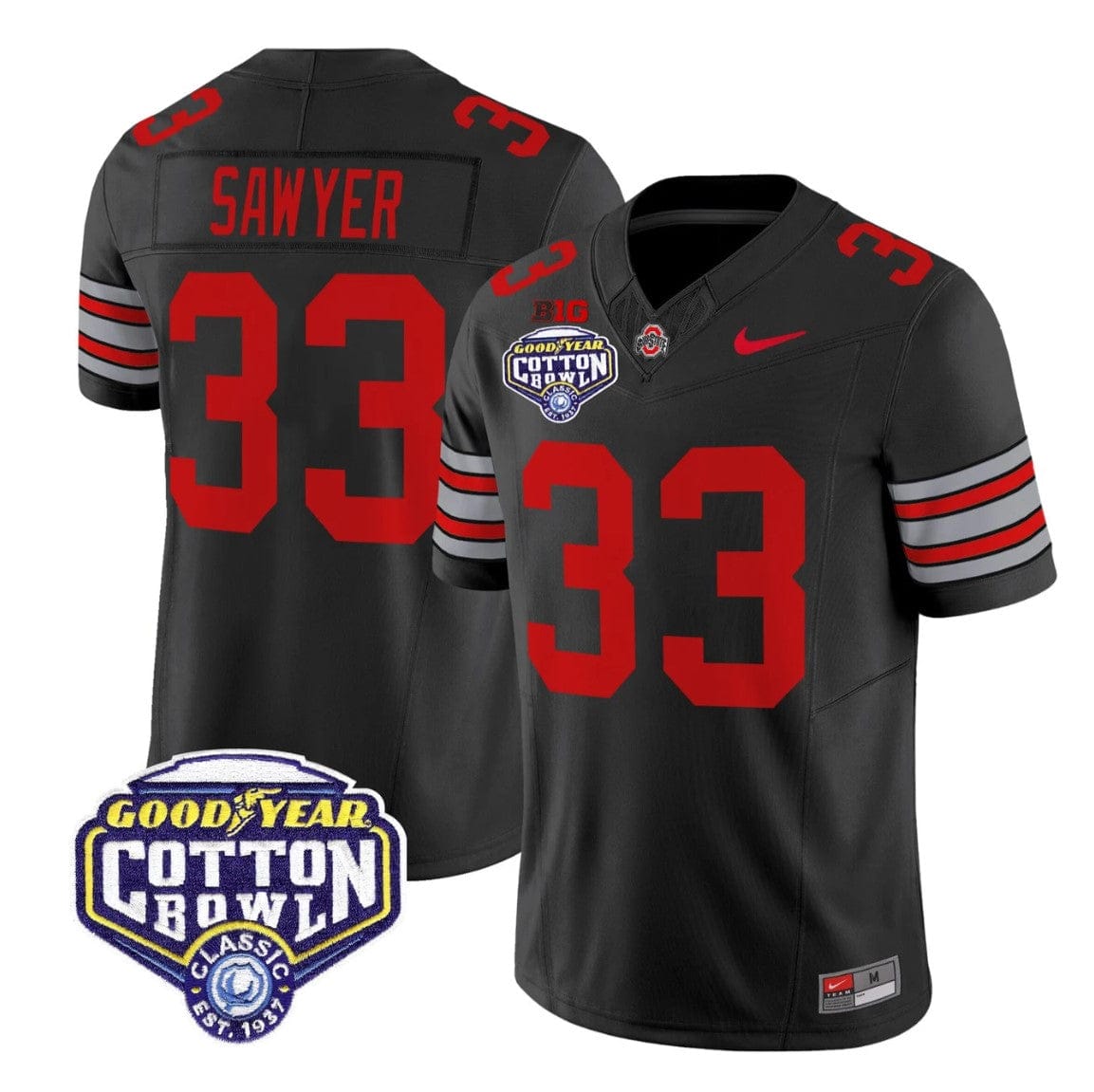 Jack Sawyer Jersey #33 Ohio State Heritage Stripe 2025 Cotton Bowl Stitched