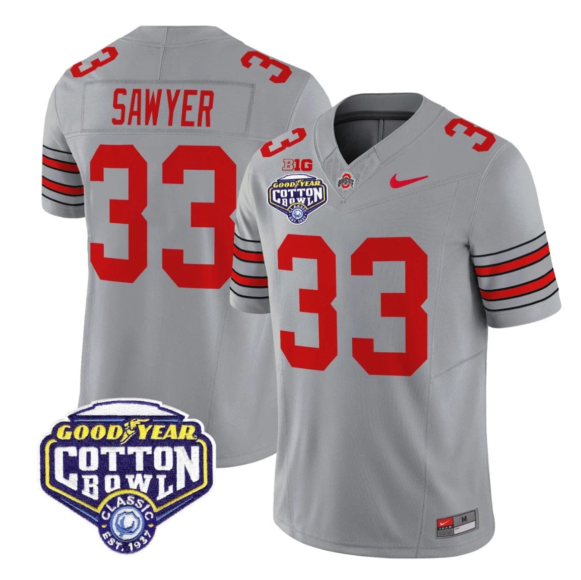 Alternative view of Jack Sawyer Jersey #33 Ohio State Heritage Stripe 2025 Cotton Bowl Stitched