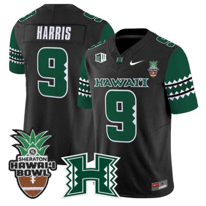 Alternative view of Jackson Harris Jersey #9 Hawai'i Rainbow 2025 Hawai'i Bowl Stitched