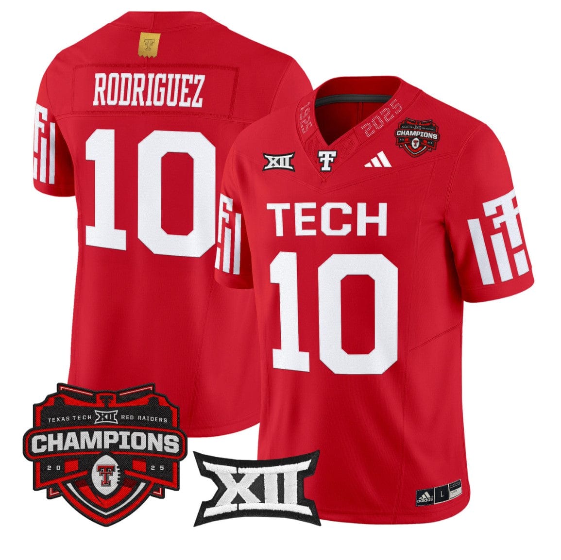 Alternative view of Jacob Rodriguez Jersey #10 Texas Tech 2025 Big 12 Champions Stitched