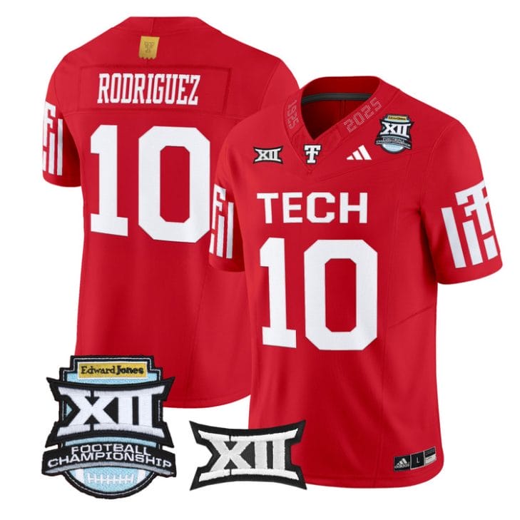 Alternative view of Jacob Rodriguez Jersey #10 Texas Tech Red Raiders 2025 Big 12 Championship