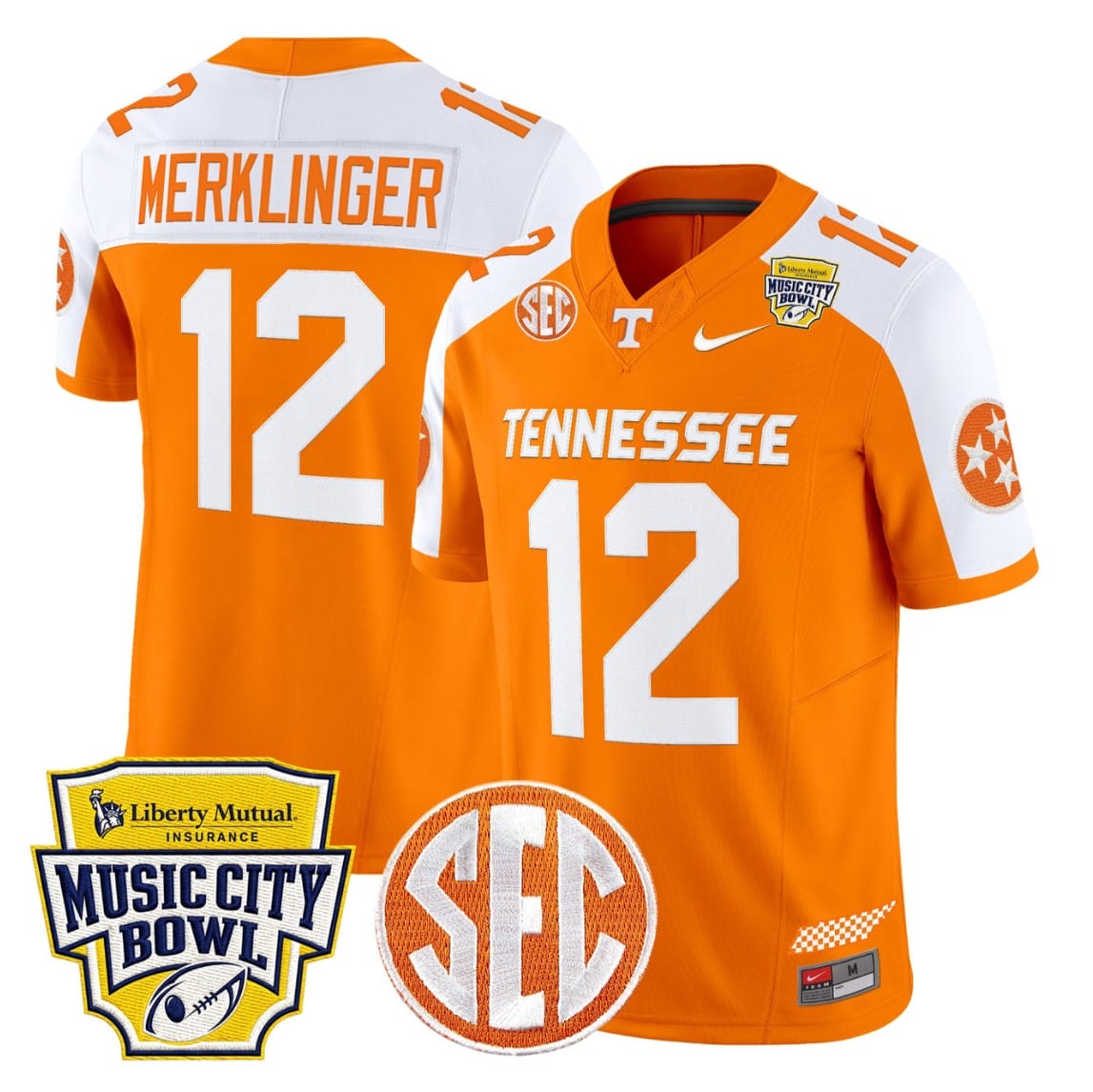 Alternative view of Jake Merklinger Jersey #12 Tennessee Vols 2025 Music City Bowl Limited Stitched