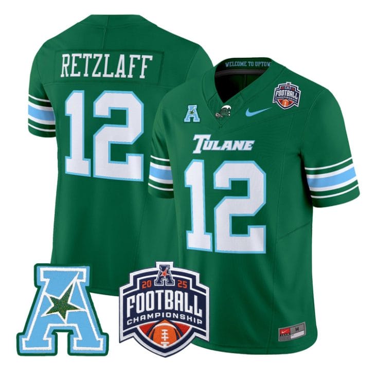 Jake Retzlaff Jersey #12 Tulane Green Wave 2025 AAC Championship Stitched - Image 4