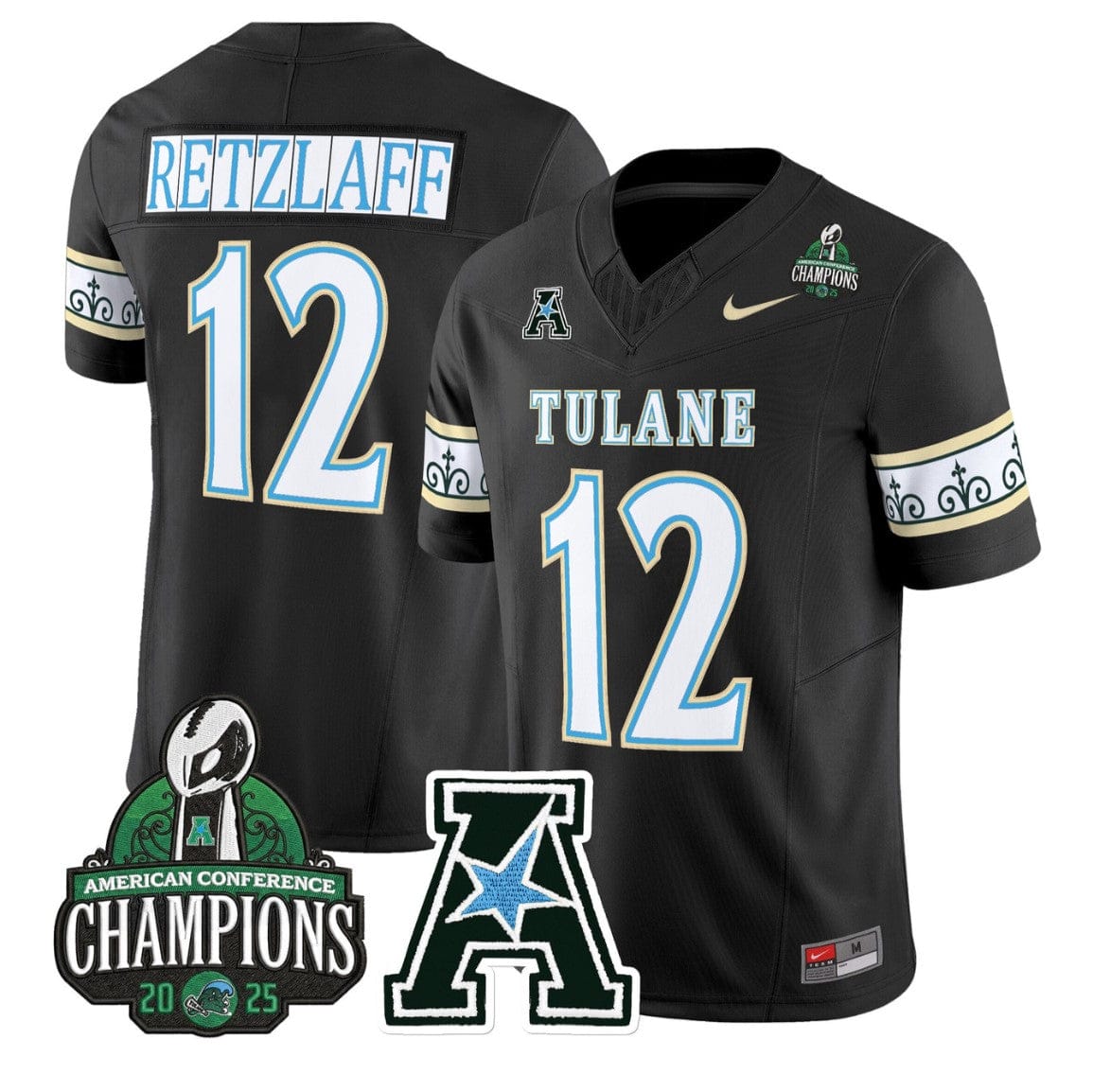 Jake Retzlaff Jersey #12 Tulane Green Wave City Edition 2025 AAC Champions
