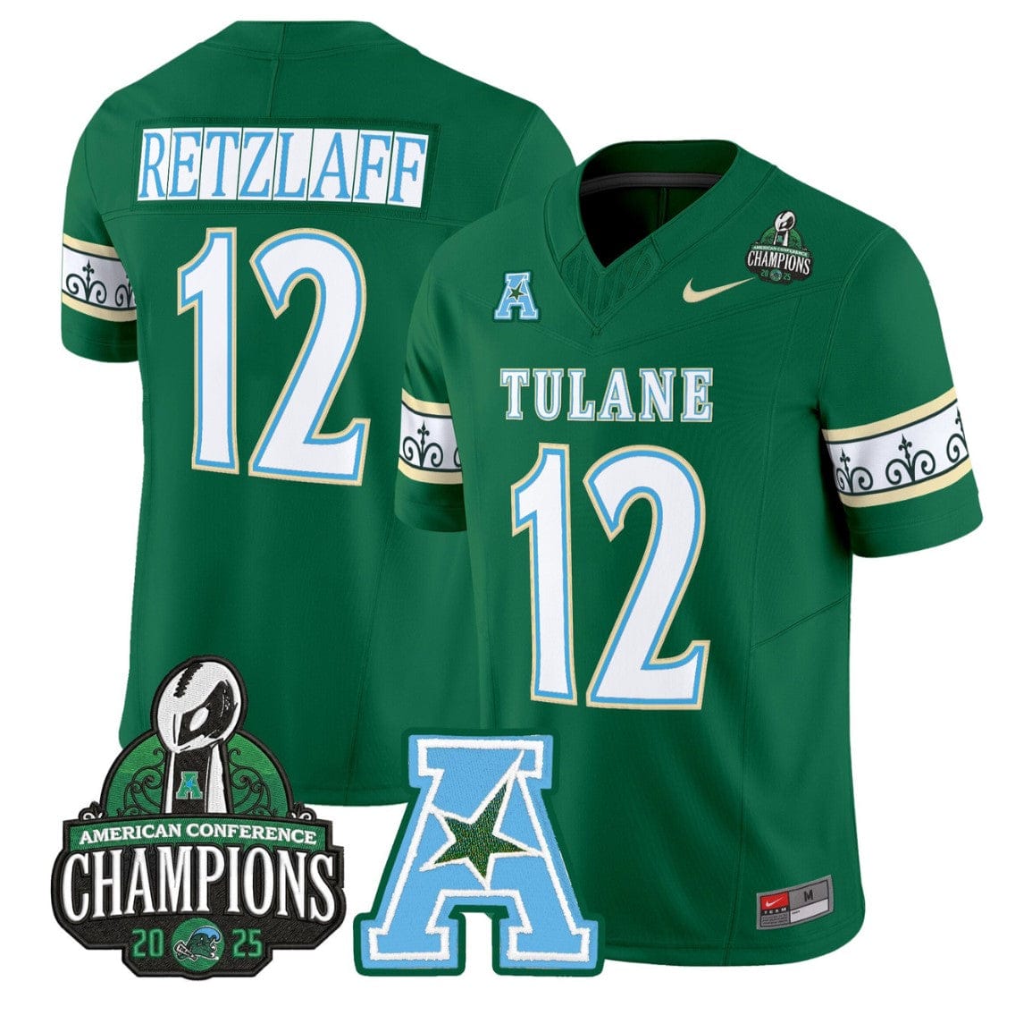 Jake Retzlaff Jersey #12 Tulane Green Wave City Edition 2025 AAC Champions - Image 3