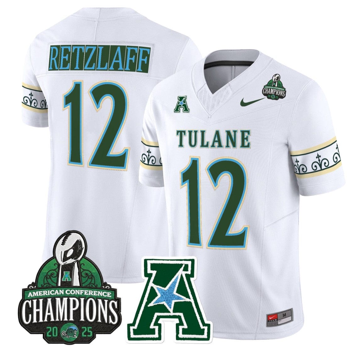 Jake Retzlaff Jersey #12 Tulane Green Wave City Edition 2025 AAC Champions - Image 4