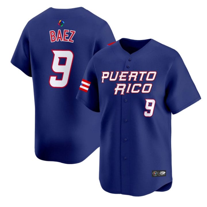 Alternative view of Javier Baez Jersey #9 Puerto Rico Baseball Classic 2026 Roster Stitched