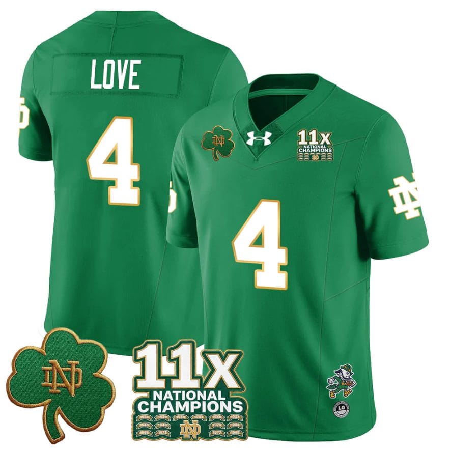 Alternative view of Jeremiyah Love Jersey #4 Notre Dame 11x-Time National Champions Stitched