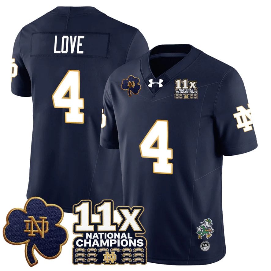Jeremiyah Love Jersey #4 Notre Dame 11x-Time National Champions Stitched - Image 4