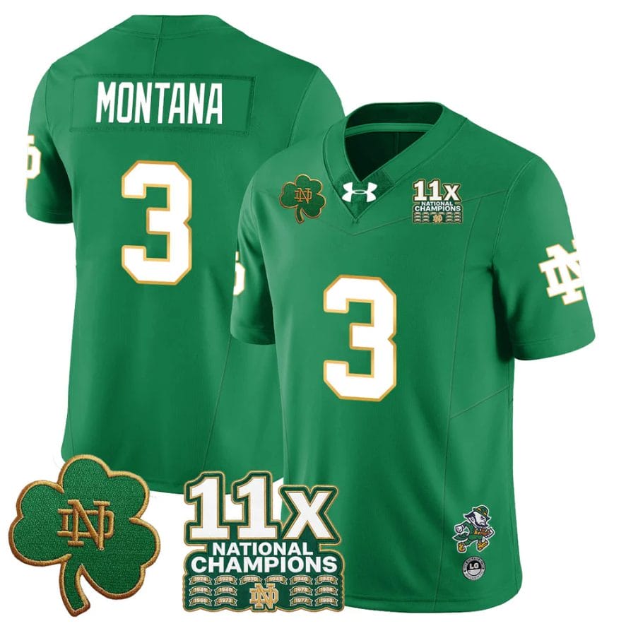 Alternative view of Joe Montana Jersey #3 Notre Dame 11x-Time National Champions Stitched
