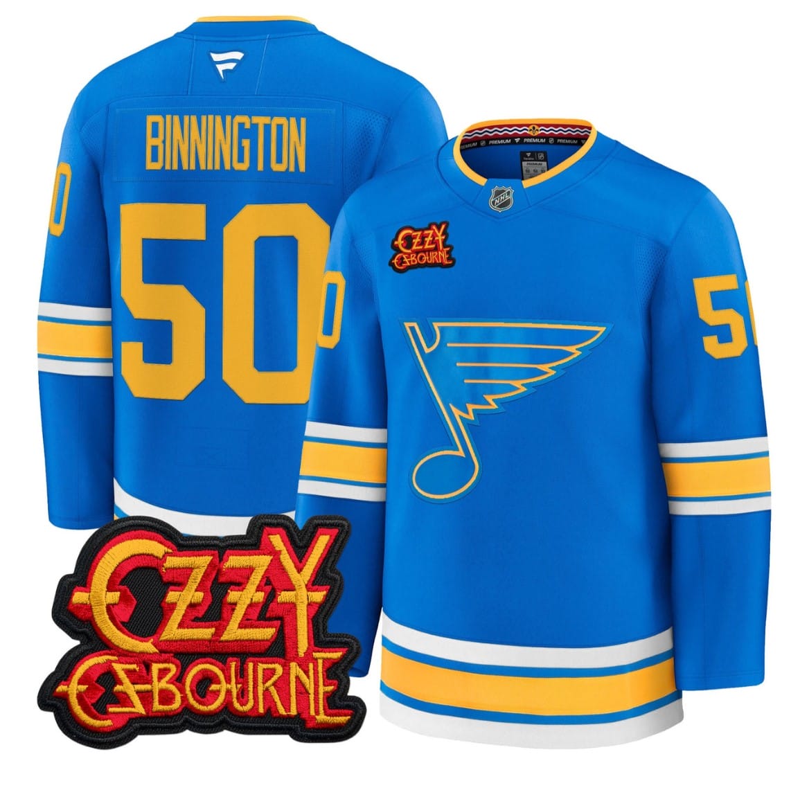 Alternative view of Jordan Binnington Jersey #50 St. Louis Blues Ozzy Osbourne Patch Stitched