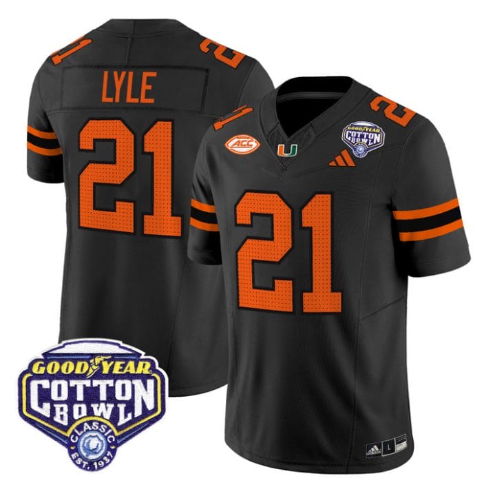 Jordan Lyle Jersey #21 Miami Hurricanes 2025 Cotton Bowl Patch Stitched
