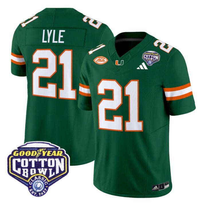 Alternative view of Jordan Lyle Jersey #21 Miami Hurricanes 2025 Cotton Bowl Patch Stitched