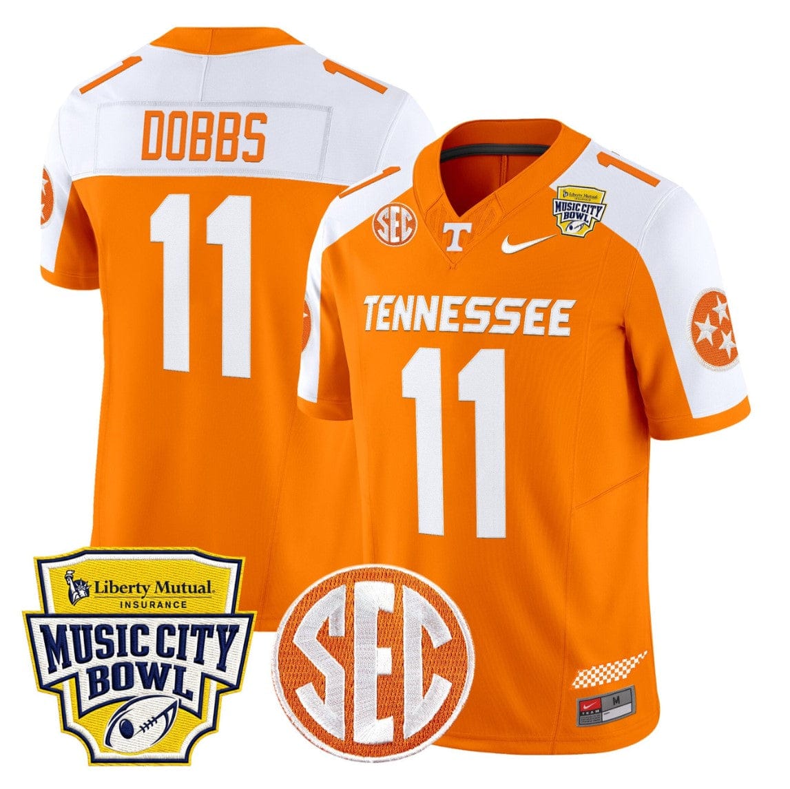 Alternative view of Joshua Dobbs Jersey #11 Tennessee Vols 2025 Music City Bowl Stitched