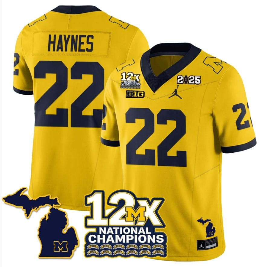 Alternative view of Justice Haynes Jersey #22 Michigan Wolverines 12x-Time National Champions