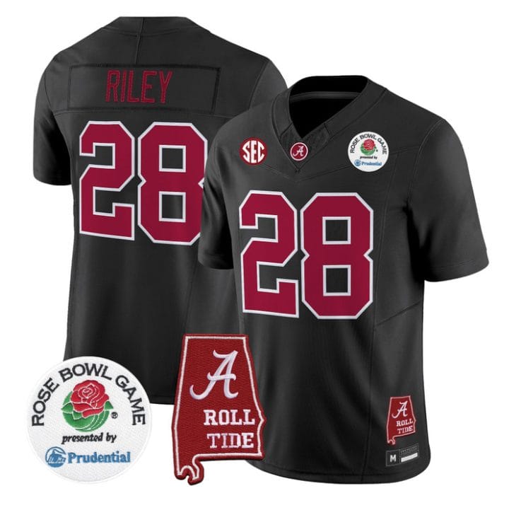 Alternative view of Kevin Riley Jersey #28 Alabama Crimson Tide 2026 Rose Bowl Patch Stitched