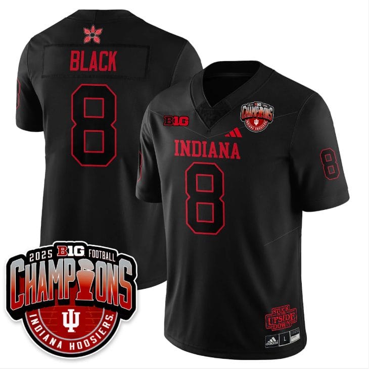 Alternative view of Kaelon Black Jersey #8 Indiana Hoosiers Stranger Things Big 10 Champions Stitched