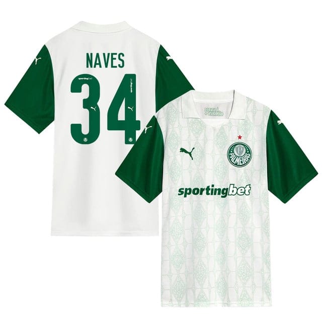Kaiky Naves #34 Palmeiras 2025-26 Away Match Jersey – White