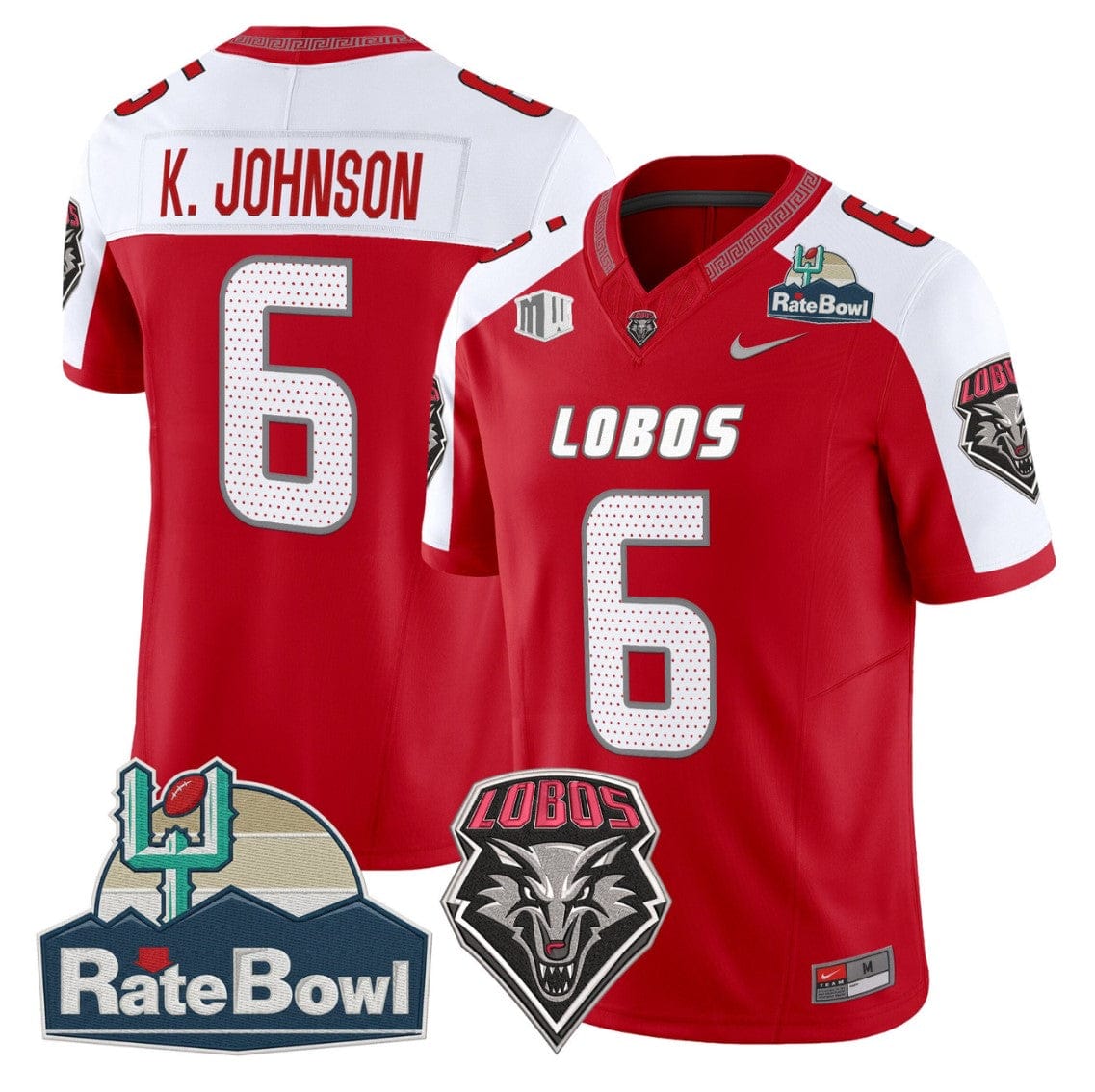 Alternative view of Keagan Johnson Jersey #6 New Mexico Lobos 2025 Rate Bowl Vapor Stitched