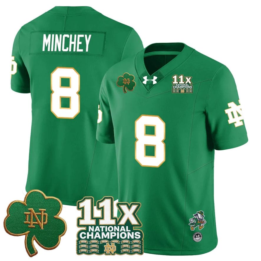 Alternative view of Kenny Minchey Jersey #8 Notre Dame 11x-Time National Champions Stitched