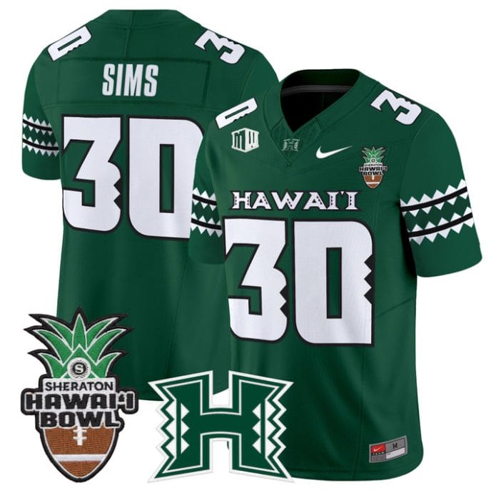 Landon Sims Jersey #30 Hawai'i Rainbow 2025 Hawai'i Bowl Stitched - Image 3