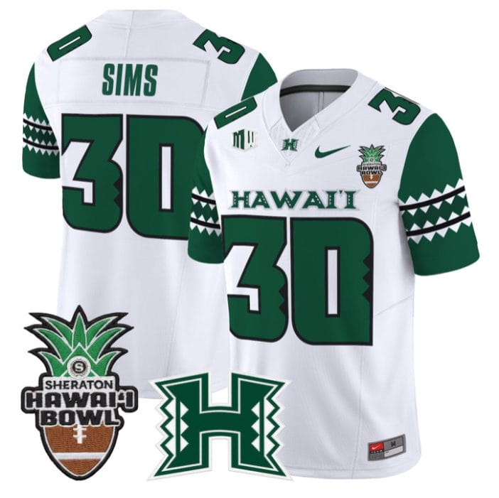 Landon Sims Jersey #30 Hawai'i Rainbow 2025 Hawai'i Bowl Stitched - Image 4