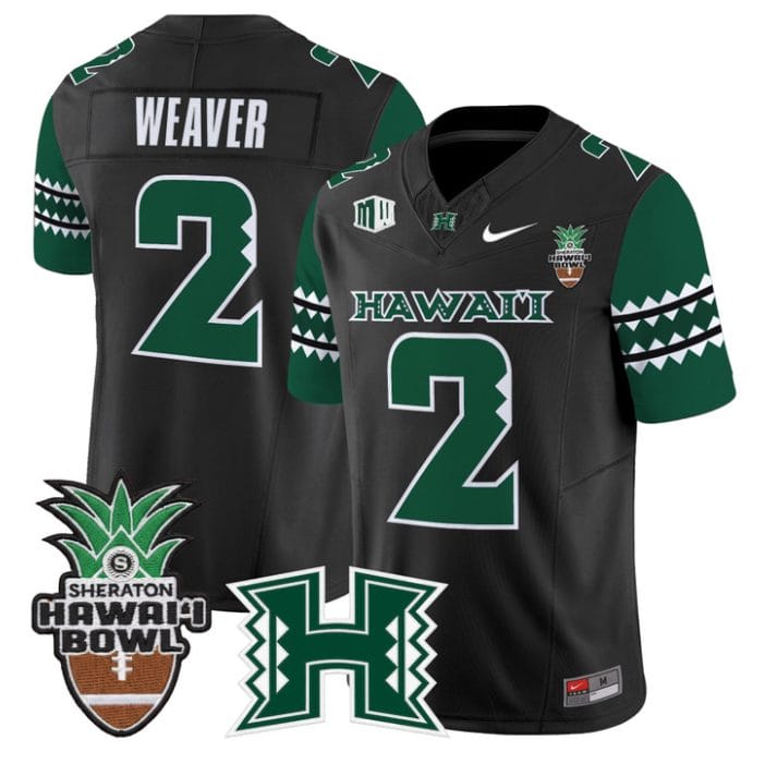Alternative view of Luke Weaver Jersey #2 Hawai'i Rainbow 2025 Hawai'i Bowl Stitched