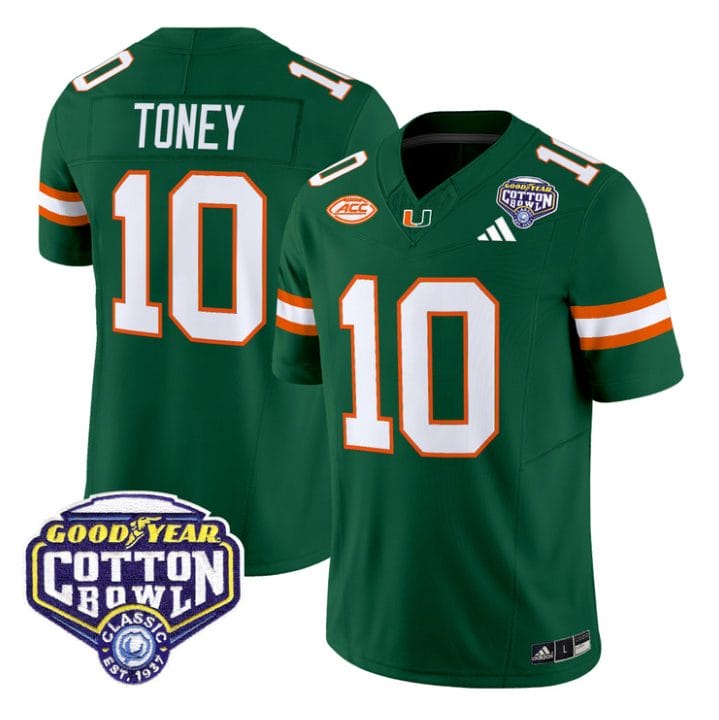 Alternative view of Malachi Toney Jersey #10 Miami Hurricanes 2025 Cotton Bowl Patch Stitched