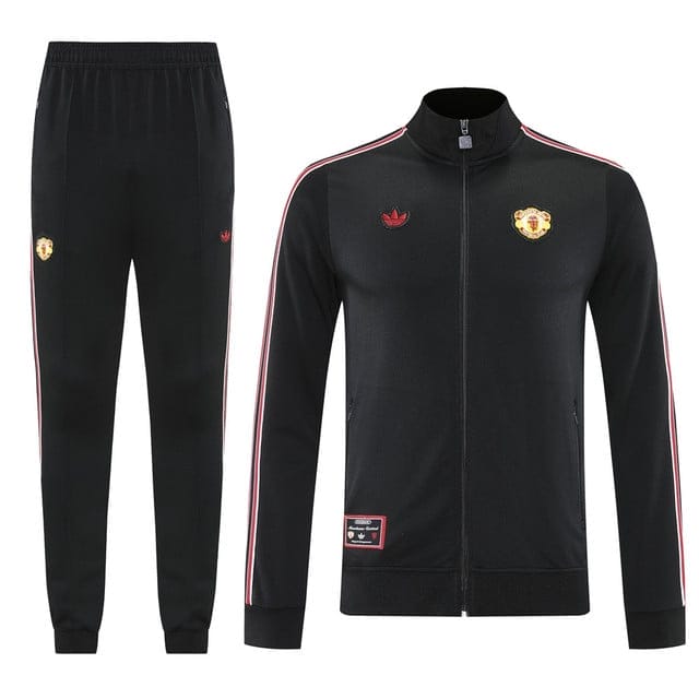 Manchester United 2025-26 Soccer Training Set – Black Red Stripes Retro