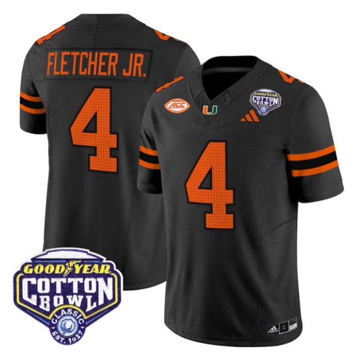 Mark Fletcher Jr Jersey #4 Miami Hurricanes 2025 Cotton Bowl Patch Stitched